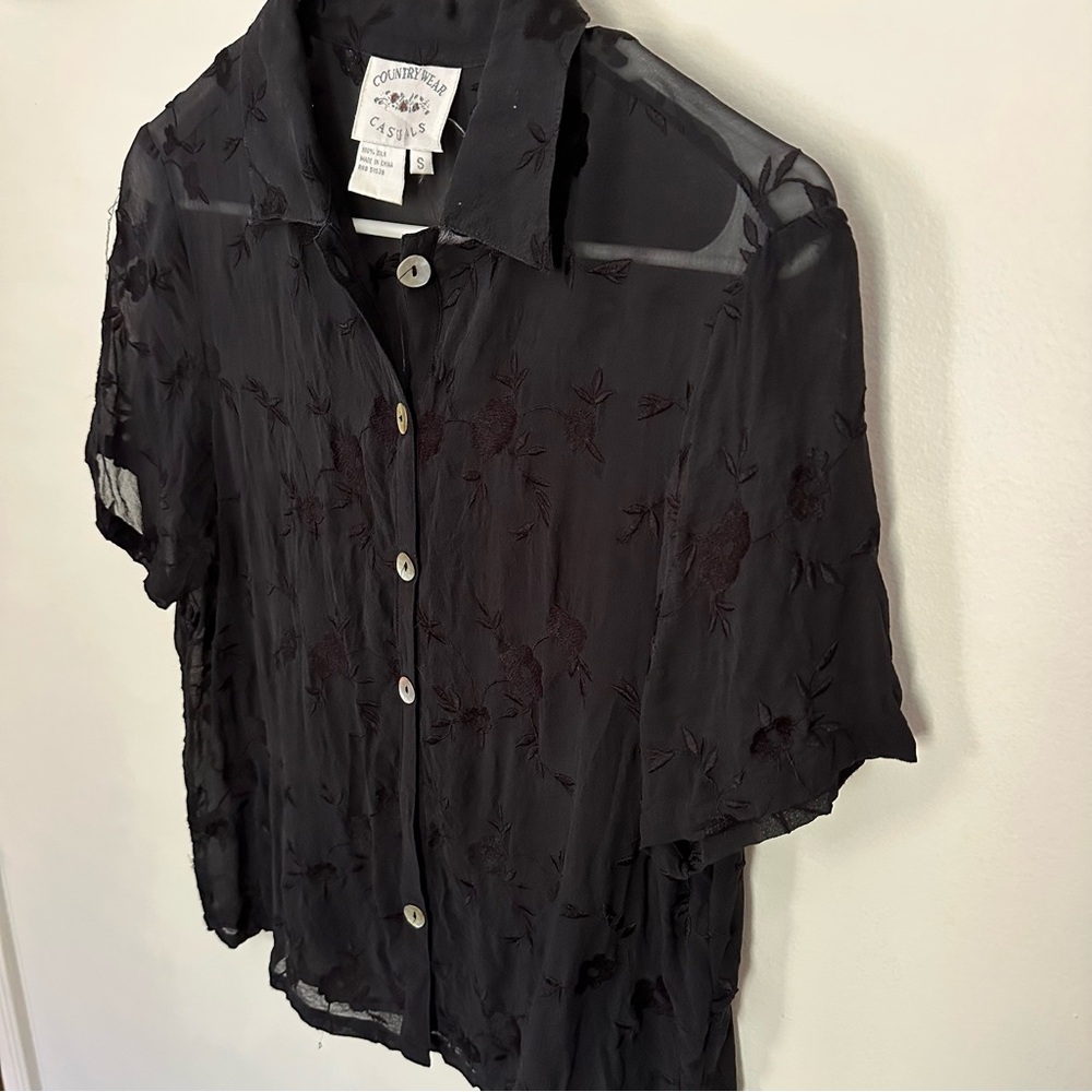 Country Road Black Sheer Button-Down Shirt